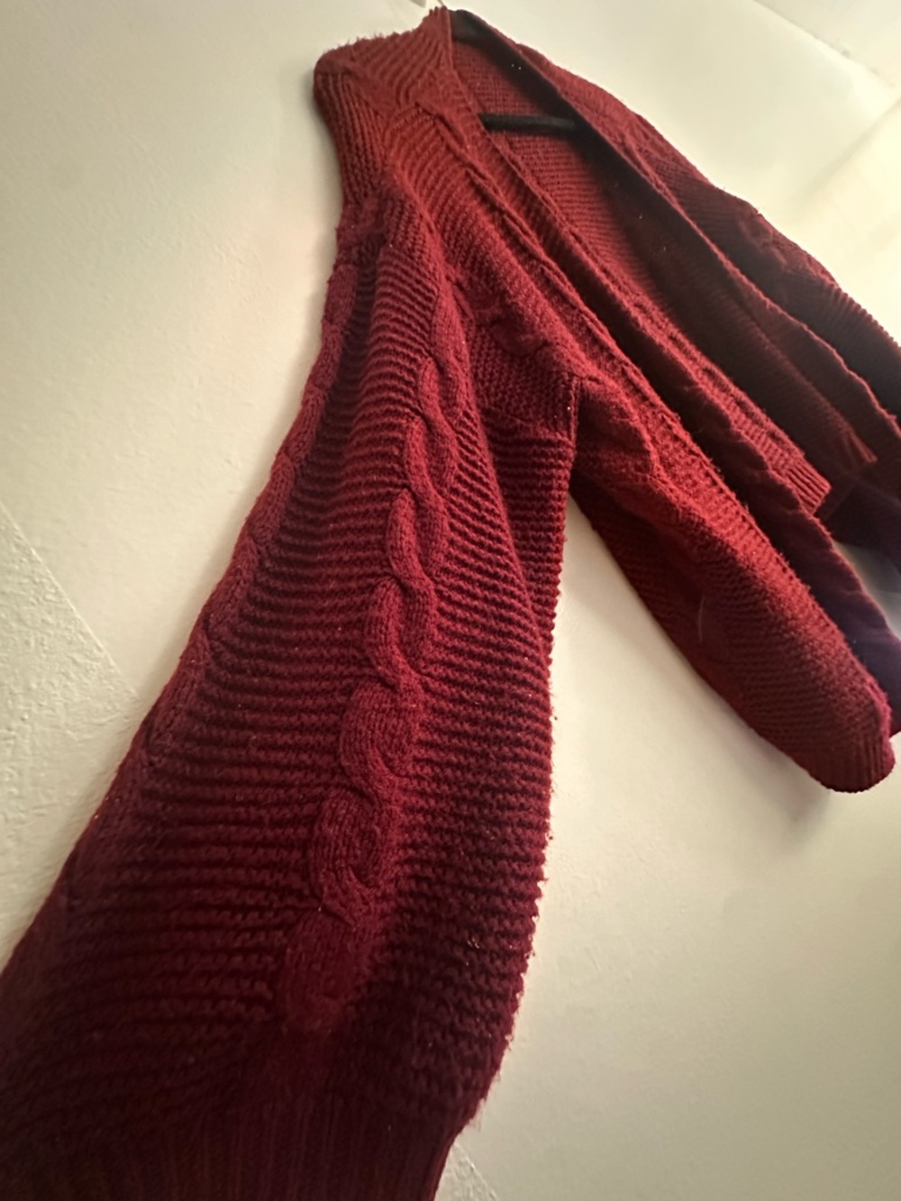 SHEIN Cable-Knit Open-Front Cardigan - Burgundy - Picture 4 of 4